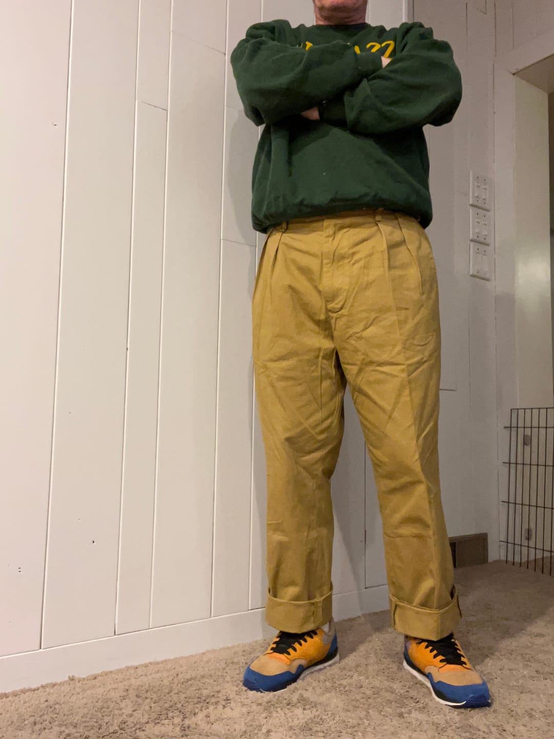 Customer photo review of 1930s IVY Style Double Pleated Chino Trousers - Yellow