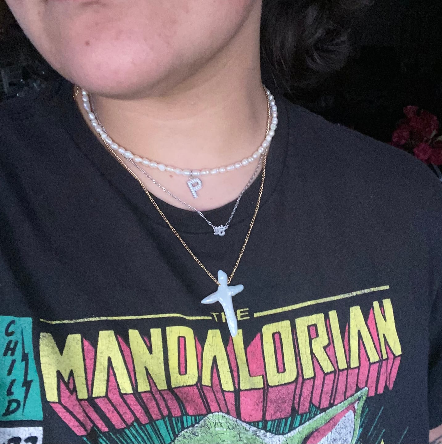 Customer photo review of Pearl Cross Necklace