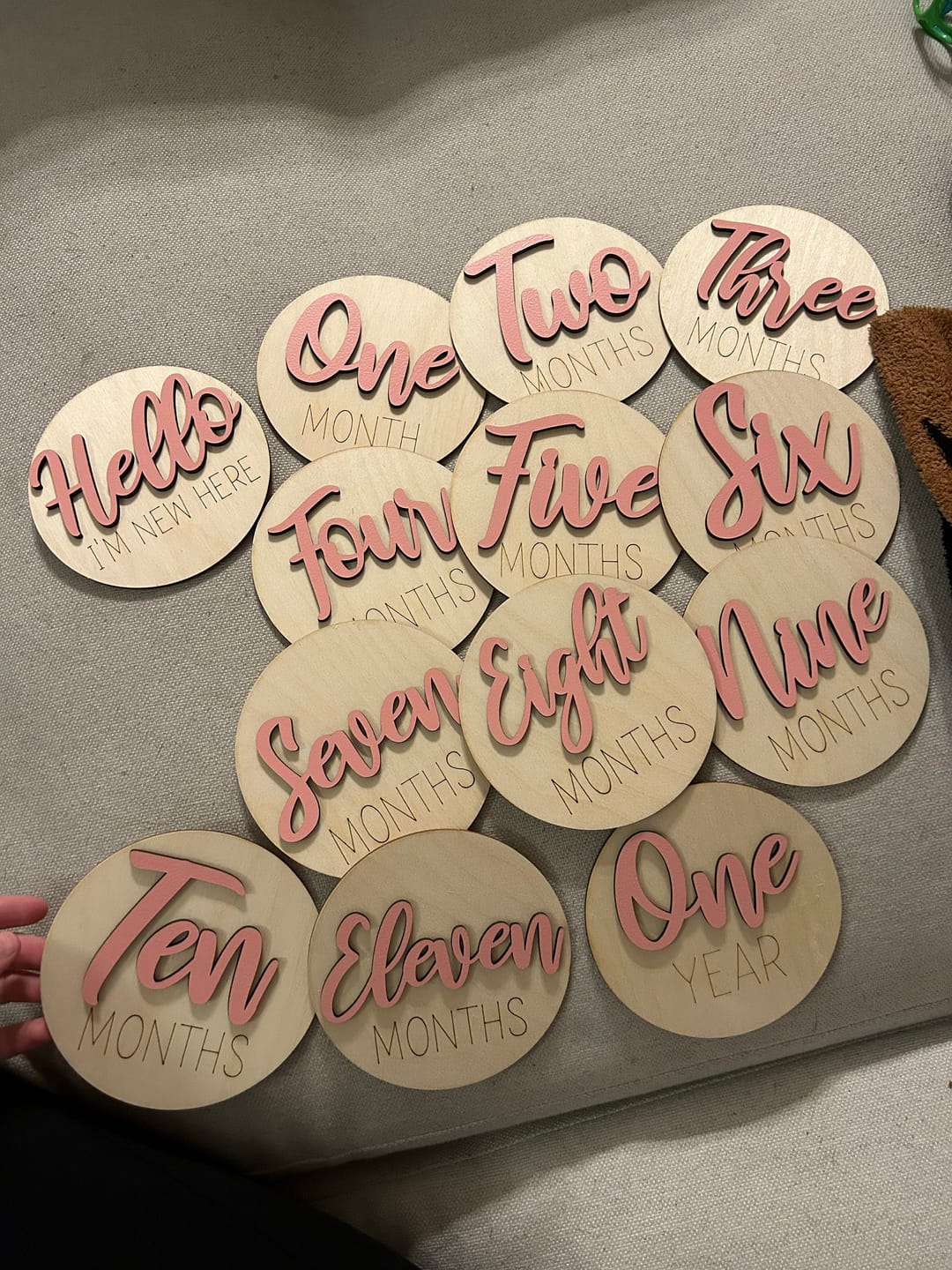 Customer photo review of Wooden Monthly Baby Milestones