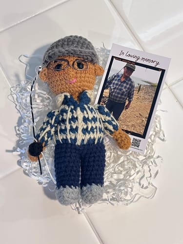Customer photo review of Dolly® Personalized Crochet Doll with Photo Card