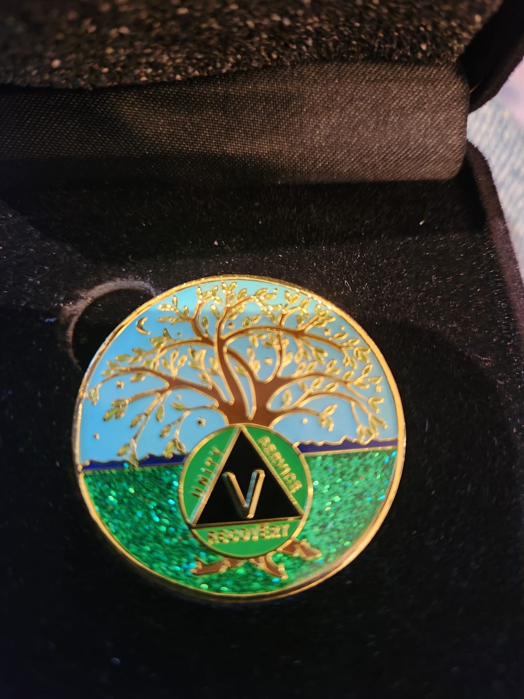 Customer photo review of 5 Year Tree of Life Specialty AA Recovery Medallion - Tri-Plated Five Year Chip/Coin