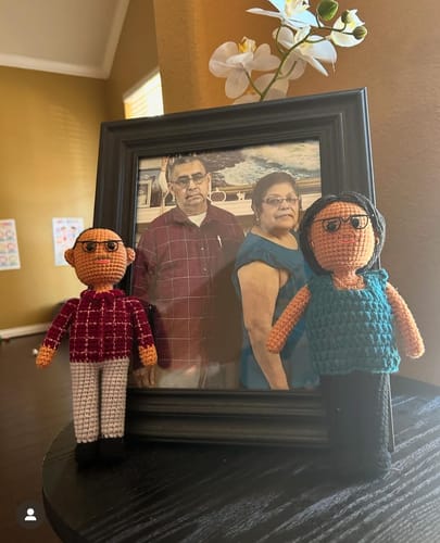 Customer photo review of Dolly® Personalized Couple Crochet Dolls (In Loving Memory Card)
