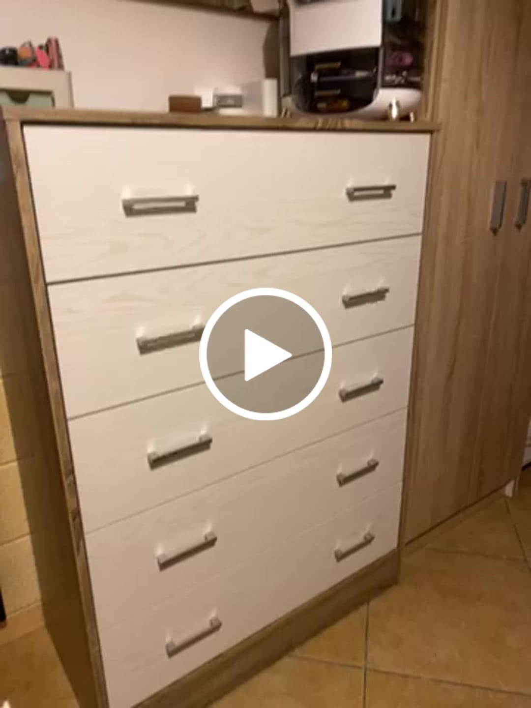 Customer video review of Cassettiera con 5 cassetti in rovere nordico e bianco alpes
