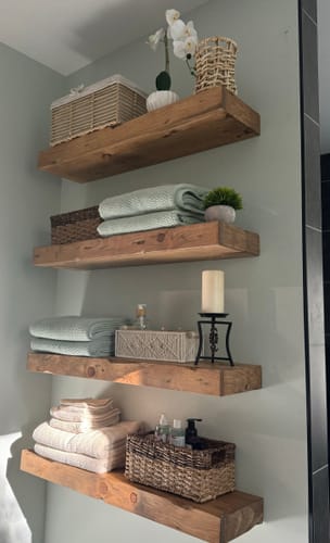 Customer photo review of Distressed 3" Thick Floating Shelves