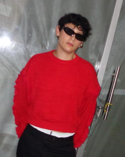 Customer photo review of Mens Fringe Trim Knit Crop Top SKUK29400