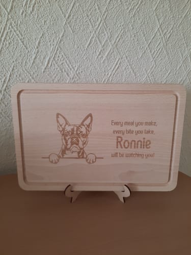 Customer photo review of Personalised Chopping Board - Dog Breed & Name