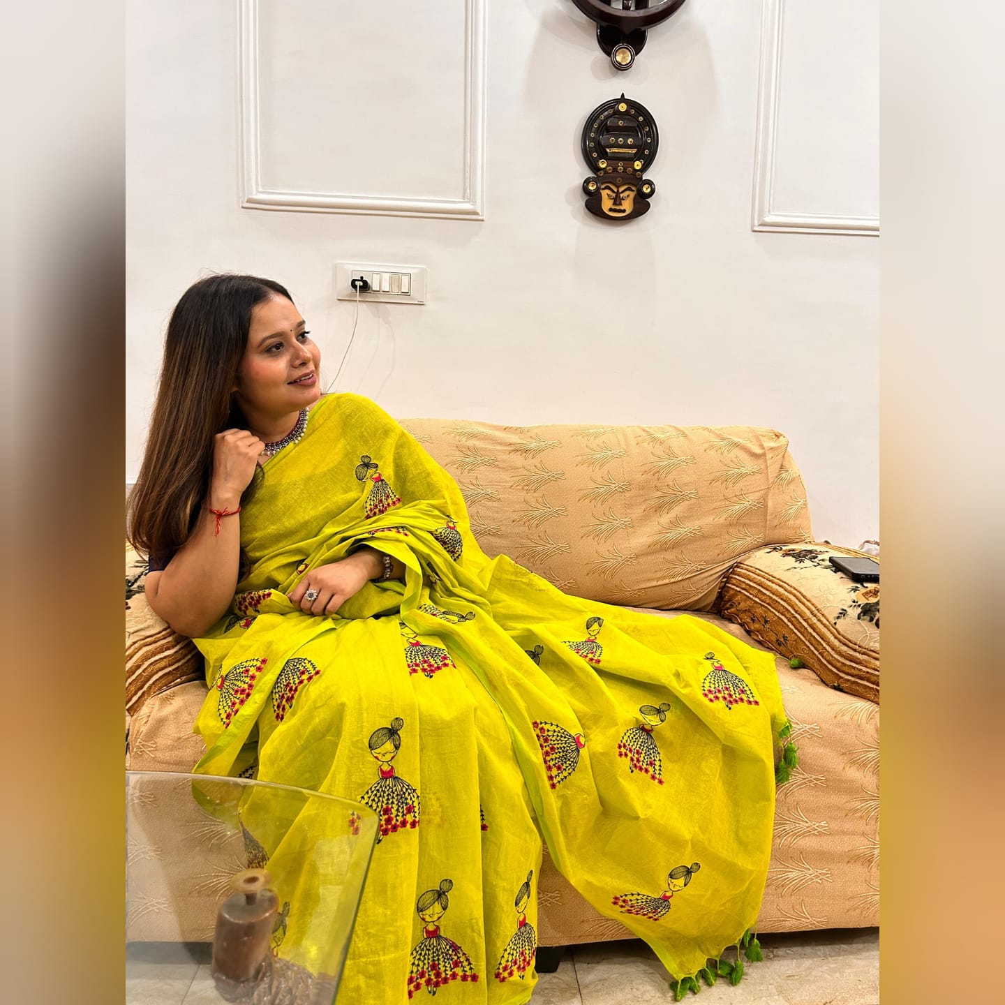 Customer photo review of Green Embroidery Mulmul Cotton Saree