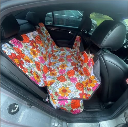 Customer photo review of Hippie Flower Power Dog Car Seat Covers
