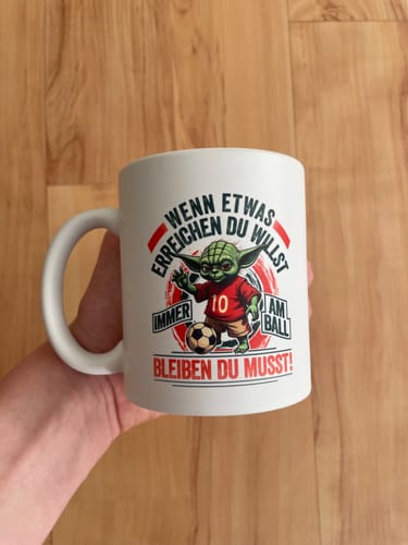 Kundenbewertung mit Foto zu Immer am Ball bleiben du musst! Tasse