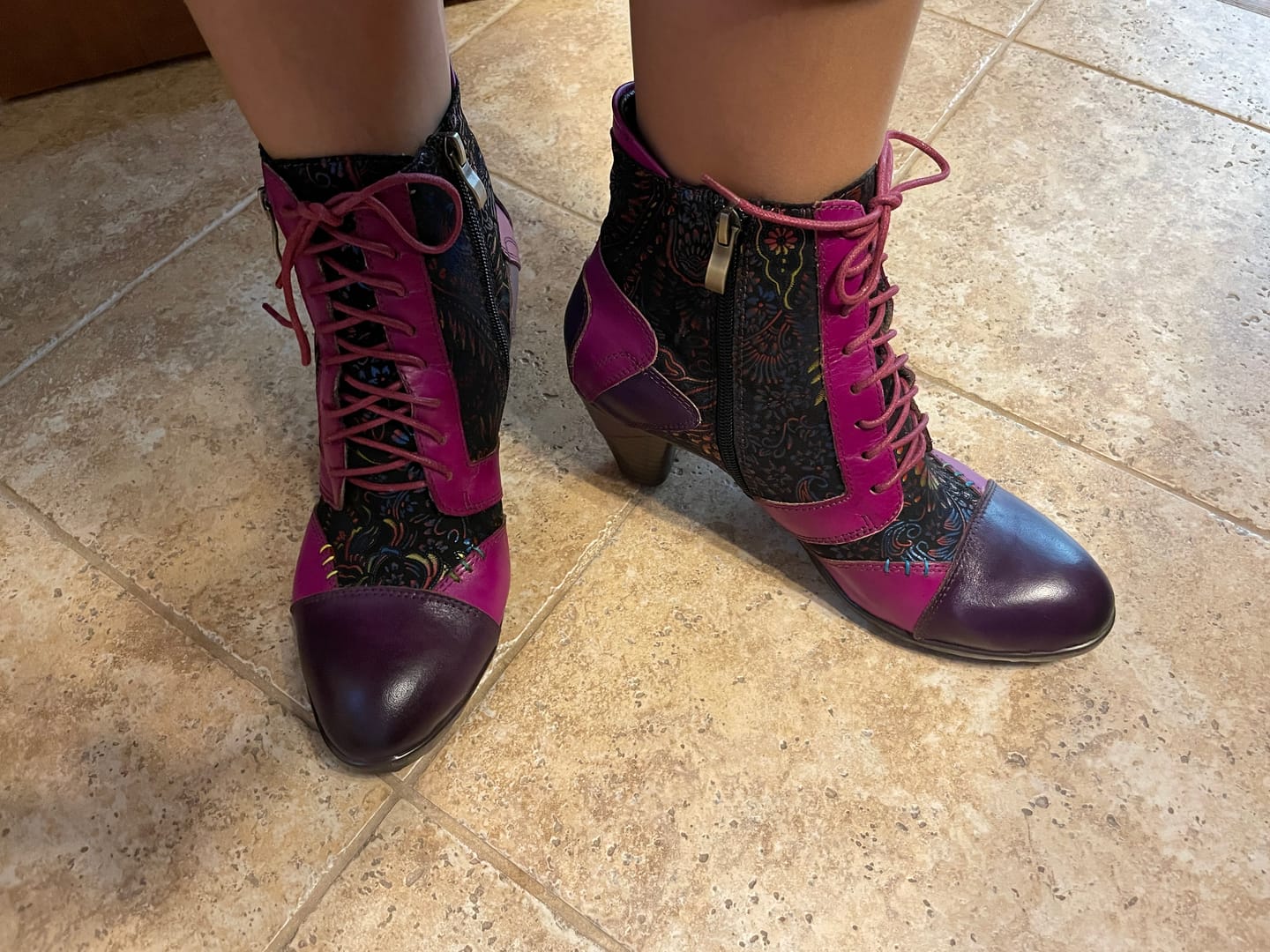 Customer photo review of Retro Handmade Leather Patchwork Ankle Boots