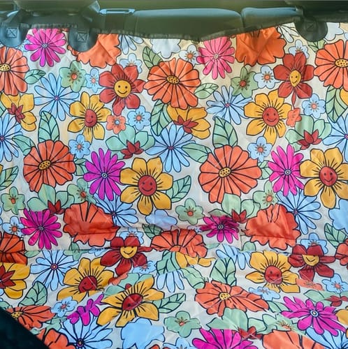 Customer photo review of Hippie Flower Power Dog Car Seat Covers