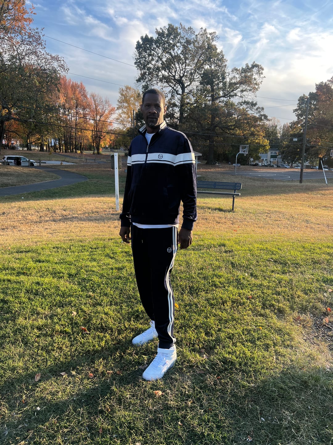 Customer photo review of Damarindo Velour Track Pant- Maritime Blue