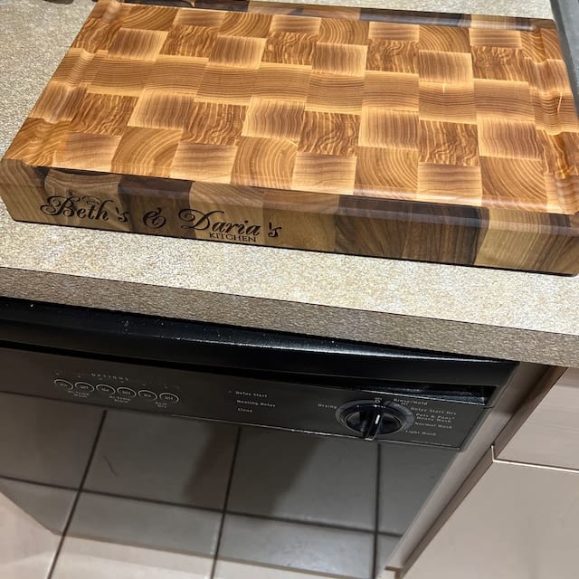 Customer photo review of Personalized Double-sided Walnut and Cherry End Grain Cutting Board