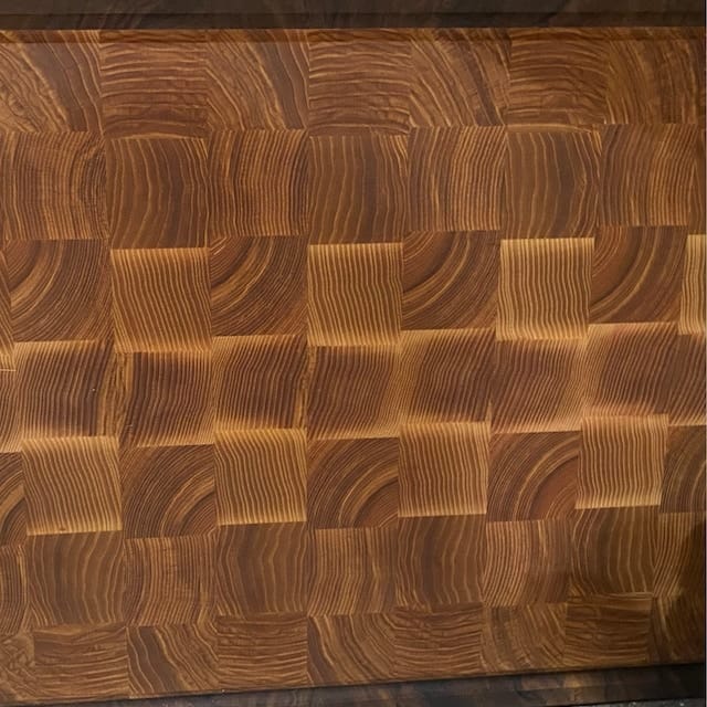 Customer photo review of Personalized Double-sided Walnut and Cherry End Grain Cutting Board