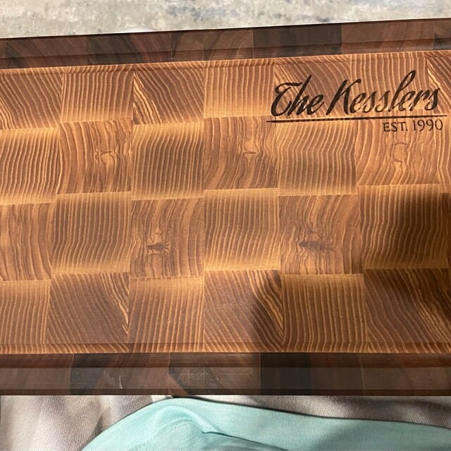 Customer photo review of Personalized Double-sided Walnut and Cherry End Grain Cutting Board