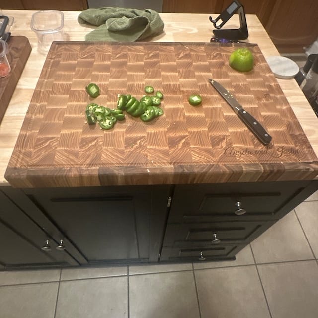 Customer photo review of Personalized Double-sided Walnut and Cherry End Grain Cutting Board