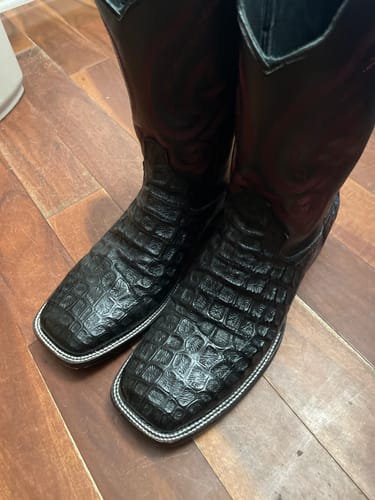Customer photo review of Black Argentine Crocodile Leather Boots — Square Toe