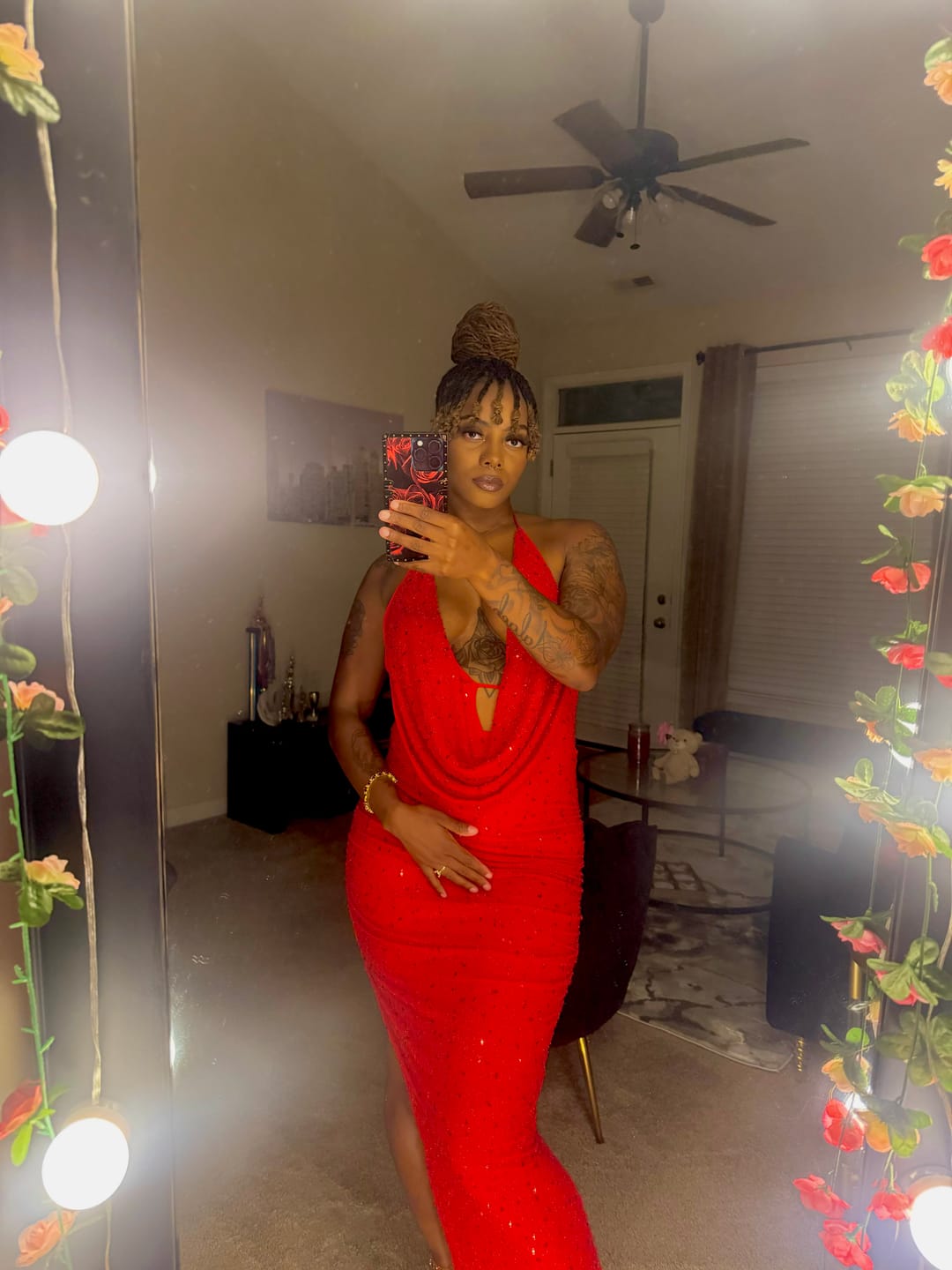 Customer photo review of Viva Rhinestone Beaded Halter Maxi Dress