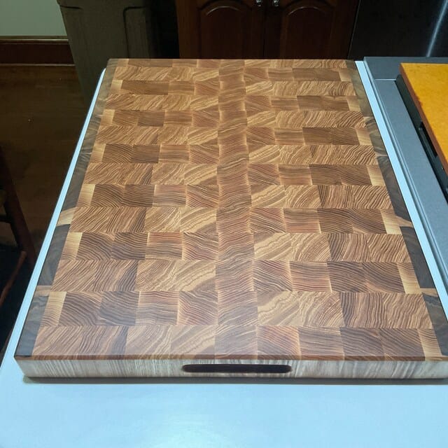 Customer photo review of Personalized Double-sided Walnut and Cherry End Grain Cutting Board