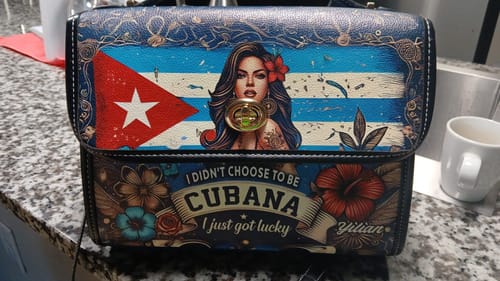 Customer photo review of I didn't choose to be Cubana, I just got lucky.  - Personalized Leather Satchel Bag CUB01S4
