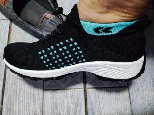 Customer photo review of Ortho Stretch Cushion Shoes - Black Sky Blue