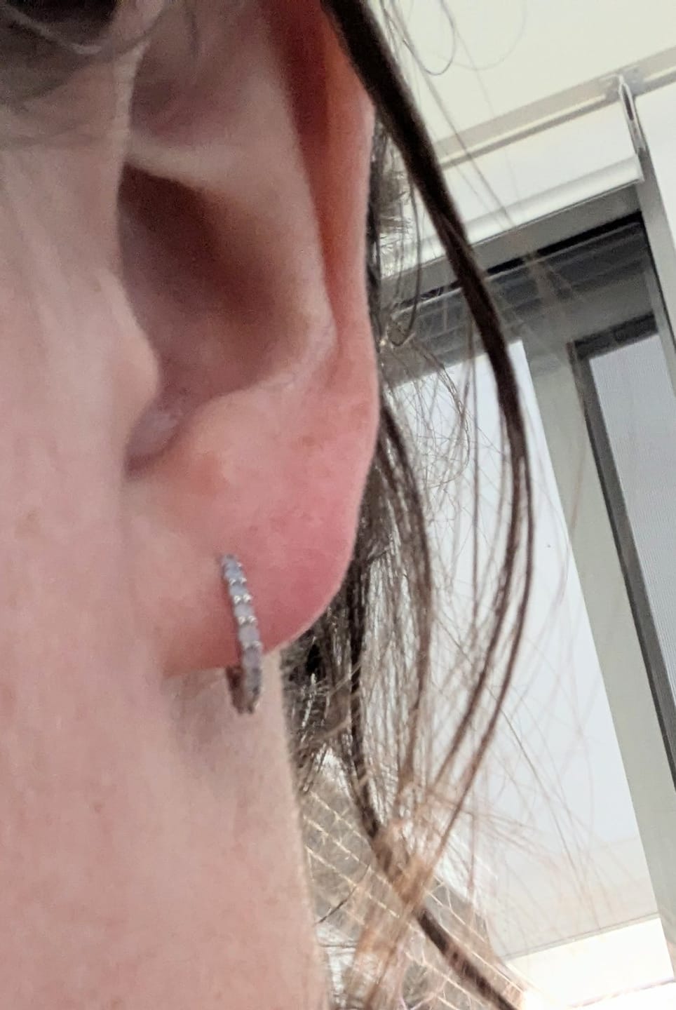 Customer photo review of Opal Gemstone Huggie Earrings