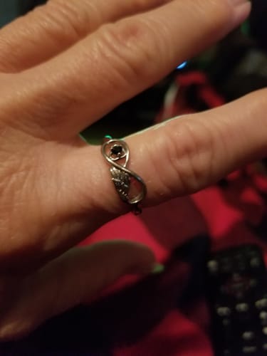 Customer photo review of Personalized Infinity Angel Wing Memorial Birthstone Ring