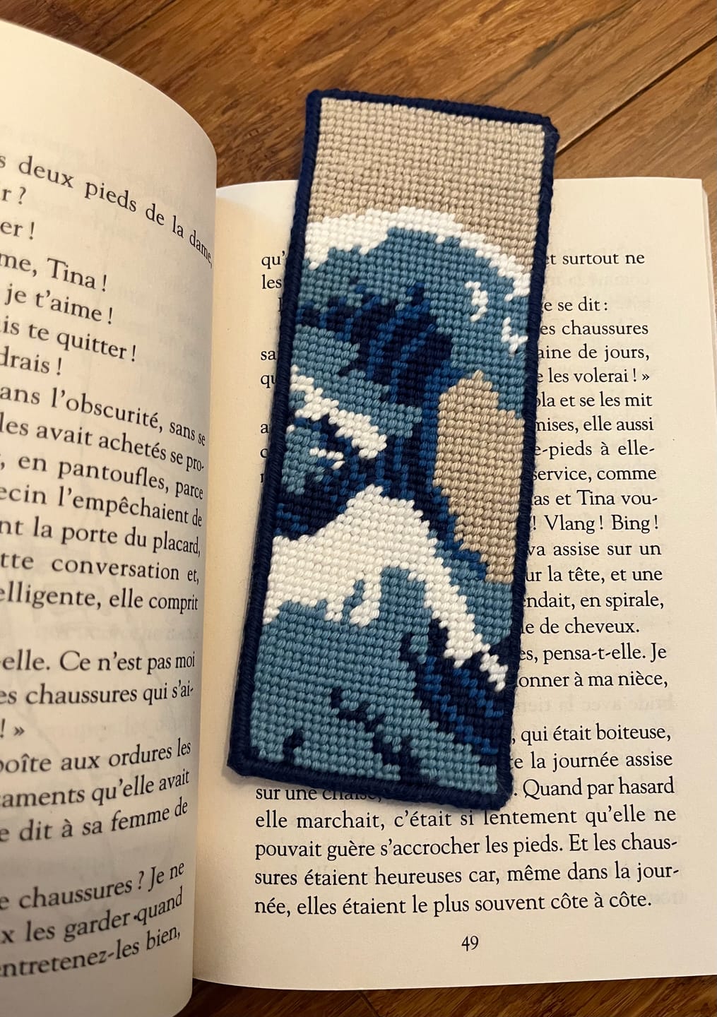 Customer photo review of The Great Wave Bookmark Needlepoint Kit
