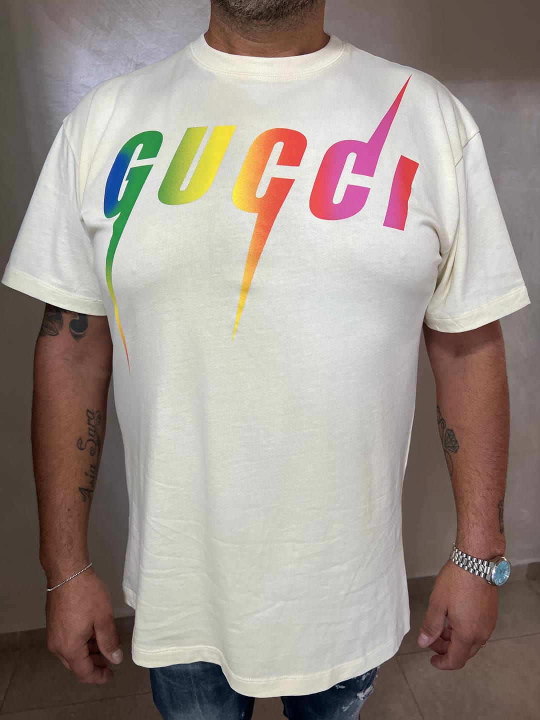 Customer photo review of T-shirt GUCCI stampa Blade rainbow bianco sporco