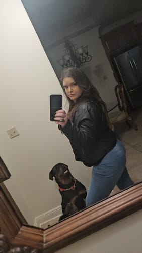 Customer photo review of Sona Black Classic Faux Leather Jacket