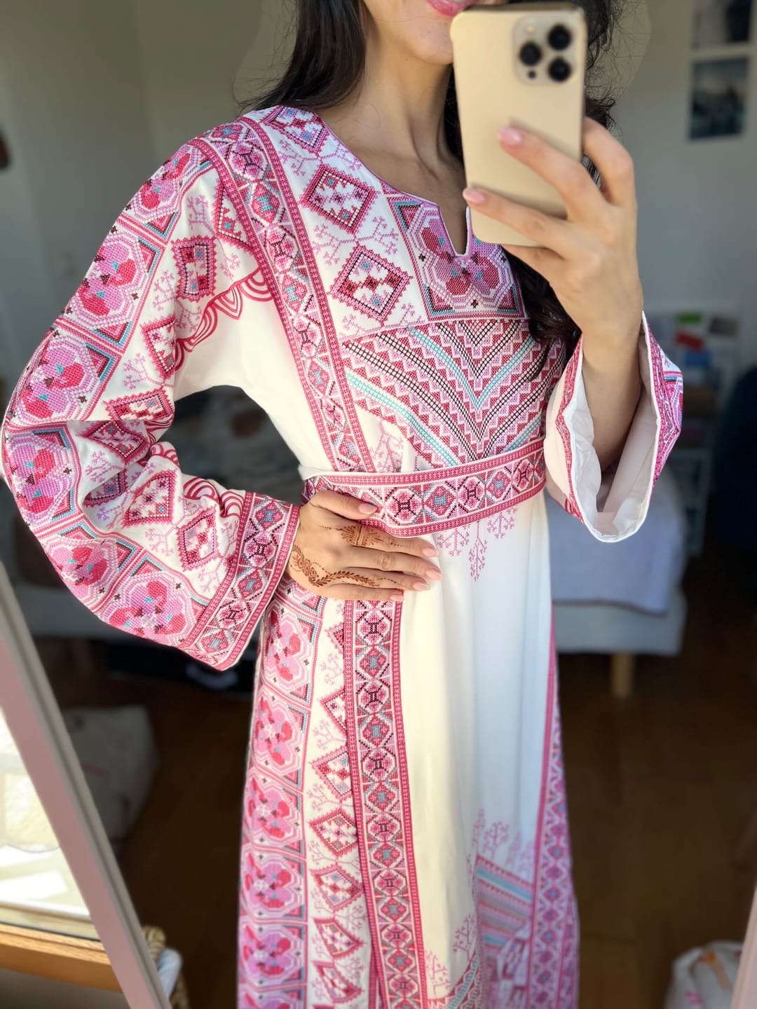 Customer photo review of Zahra - Pink Machine Embroidered Palestinian Thobe
