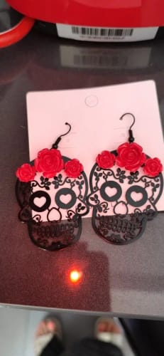 Customer photo review of Sugar Skull & Roses Earrings