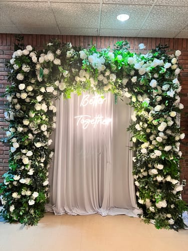 Customer photo review of Green and  White Fabric Artificial Flower Wall Arch Wedding Birthday Party Decoration