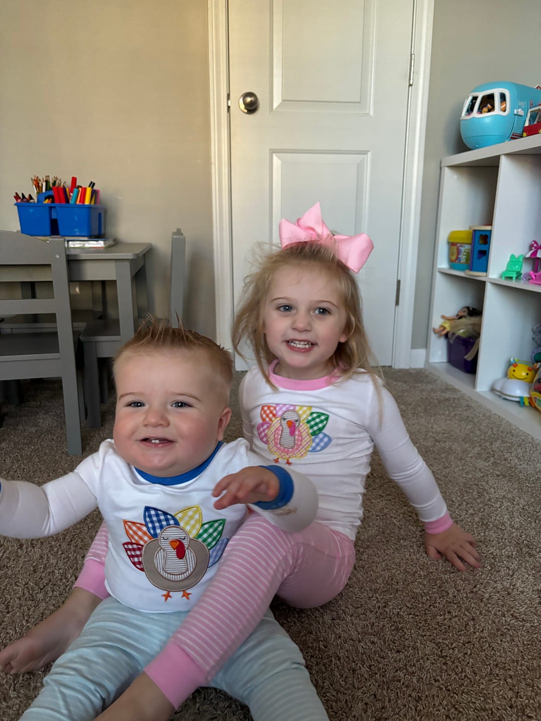 Customer photo review of Turkey Applique Light Blue Stripe Pajamas