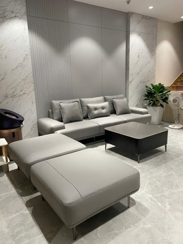 Customer photo review of Bộ ghế sofa da góc L màu xanh cổ vịt LUSSO