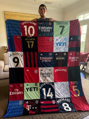 T-shirt quilt with soccer, sports themes by Christian from GA