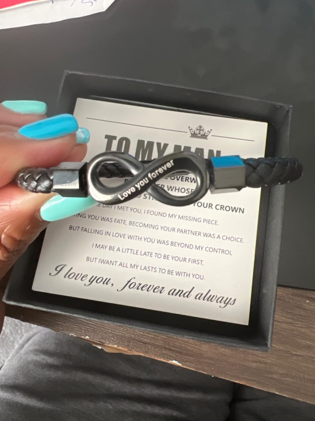 Customer photo review of "To My Man" Infinity Personalized Bracelet