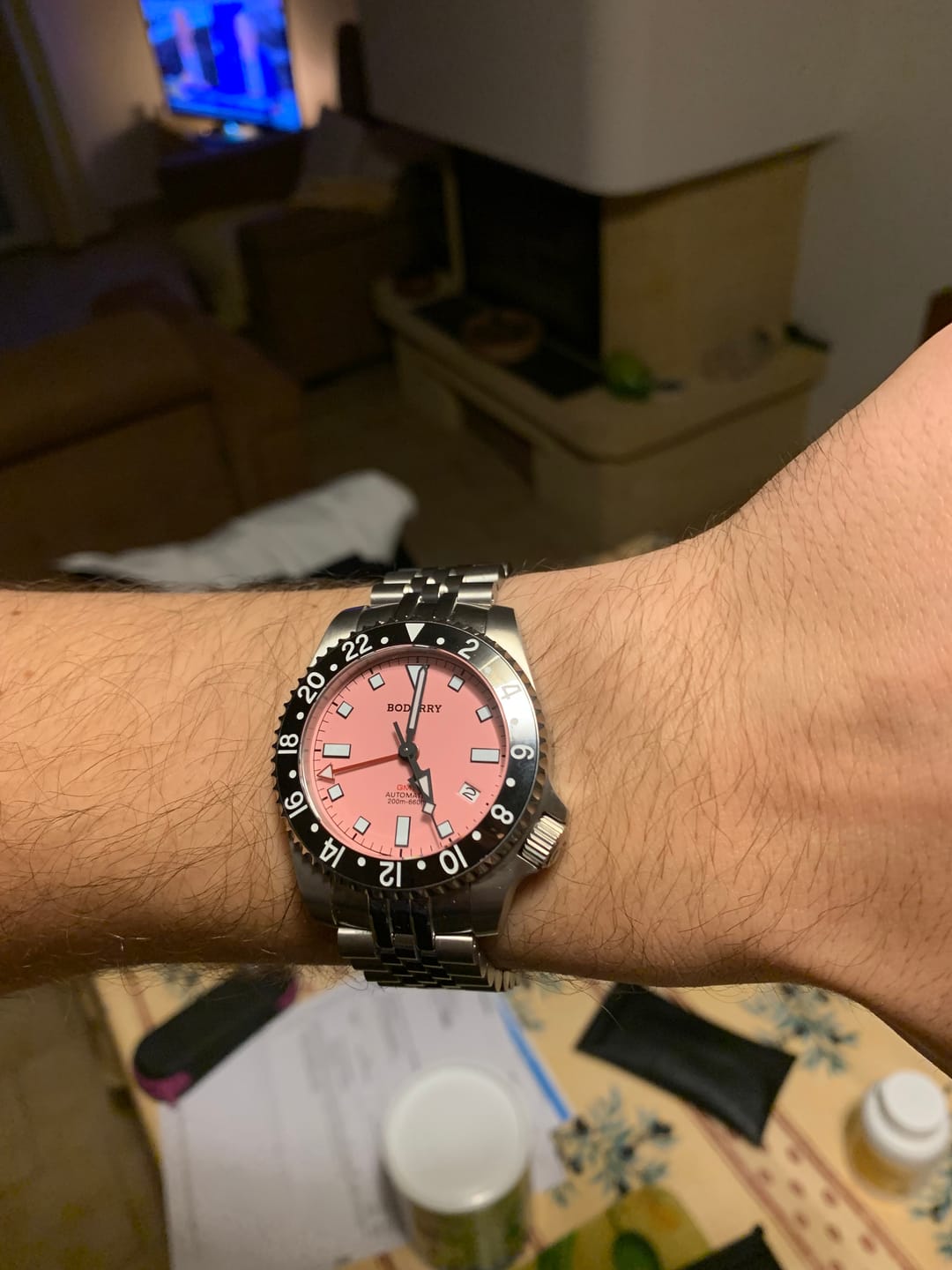 Customer photo review of ADMIRAL GMT - 200M Waterproof Titanium Automatic Diver Watch | Pink-(Ceramic Bezel)