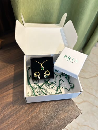 Customer photo review of EMERALD BLISS EARRINGS - 18K GOLD PLATED