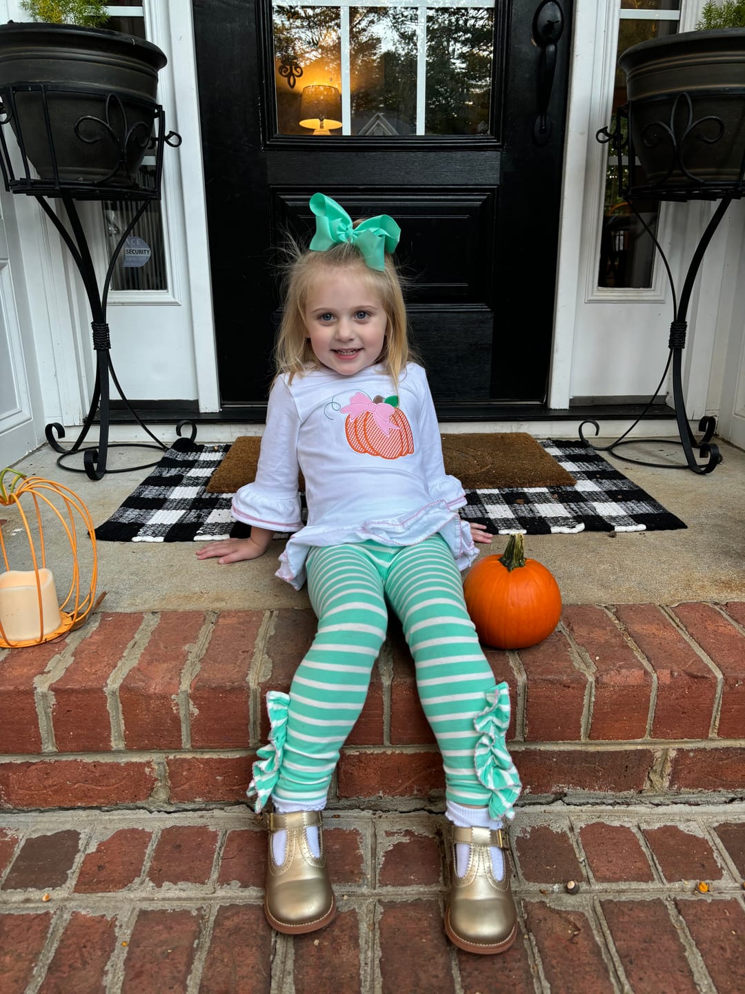 Customer photo review of Pumpkin Turquoise Stripe Milly Legging Set