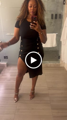 Customer video review of Keyara Button Detail Ribbed Slit Midi Dress - Black