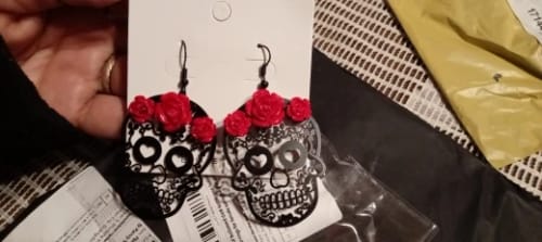 Customer photo review of Sugar Skull & Roses Earrings