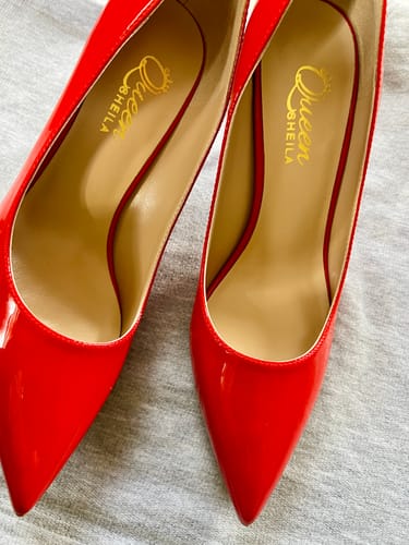 Customer photo review of Tatianna Red Beige Bottom Heels