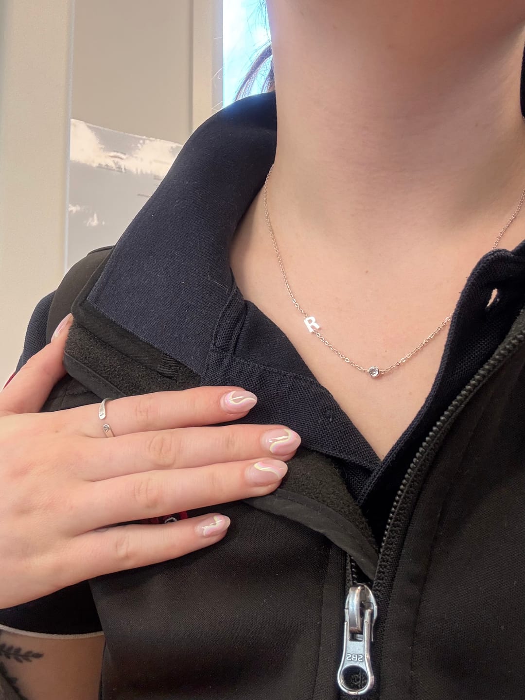 Customer photo review of Sideways Pave Letter Necklace