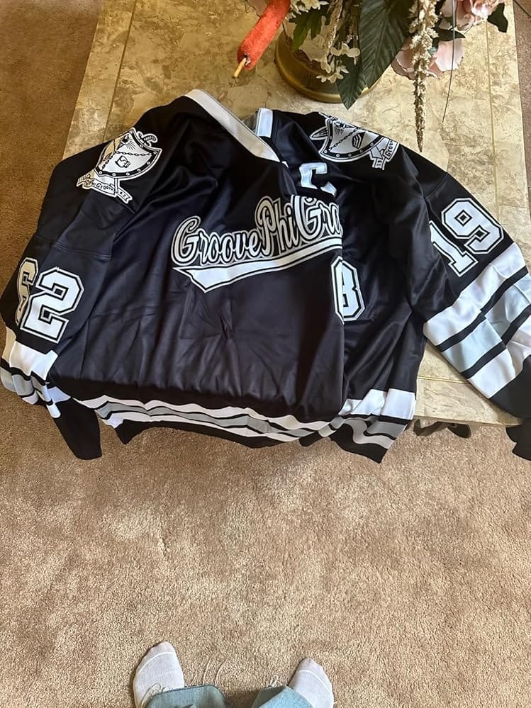 Customer photo review of Custom Black White-Gray Lace-Up Neck Hockey Jersey