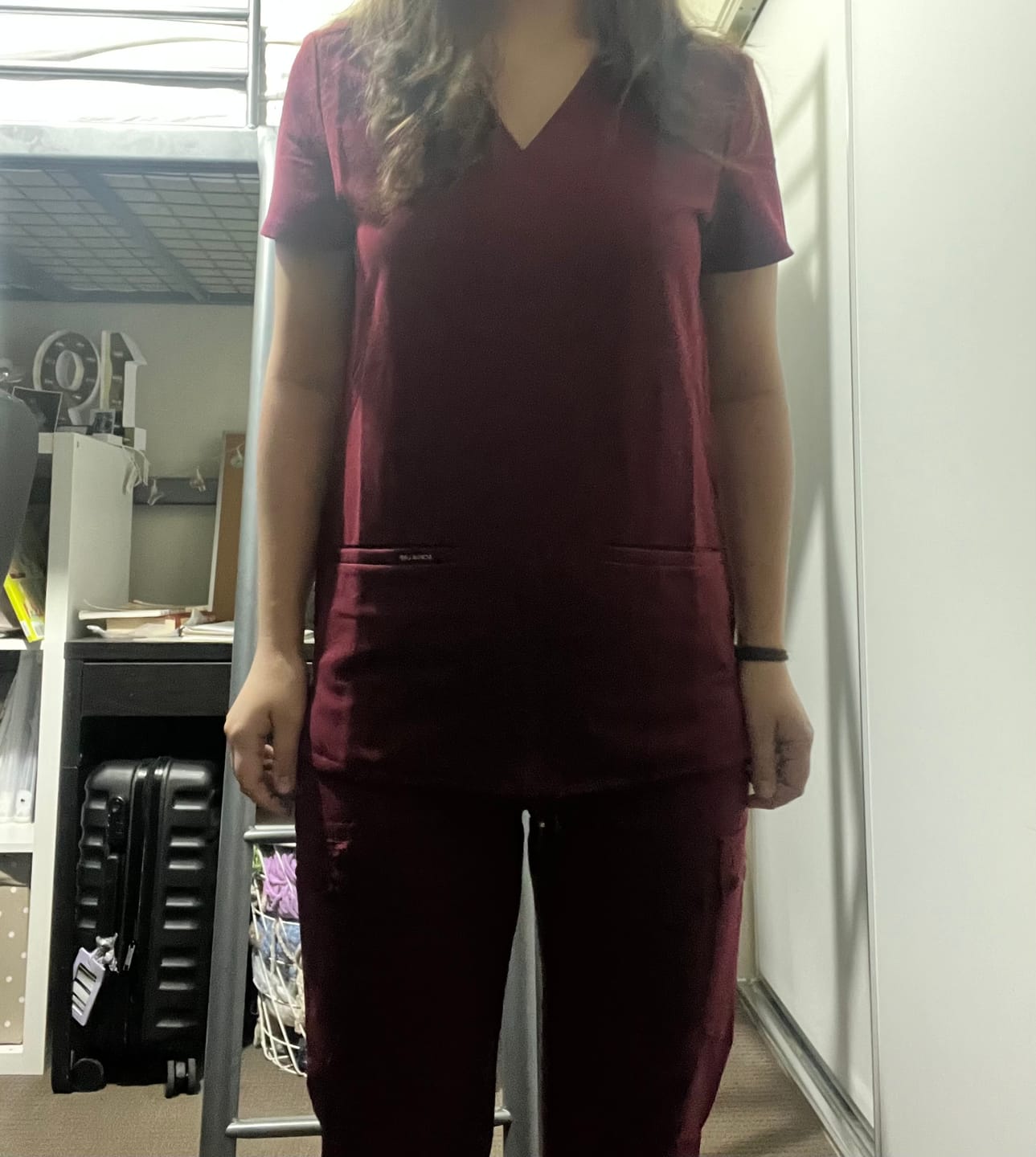 Customer photo review of ELIZABETH Two Pocket Scrub Top (Original SLTECH™ fabric) - Maroon