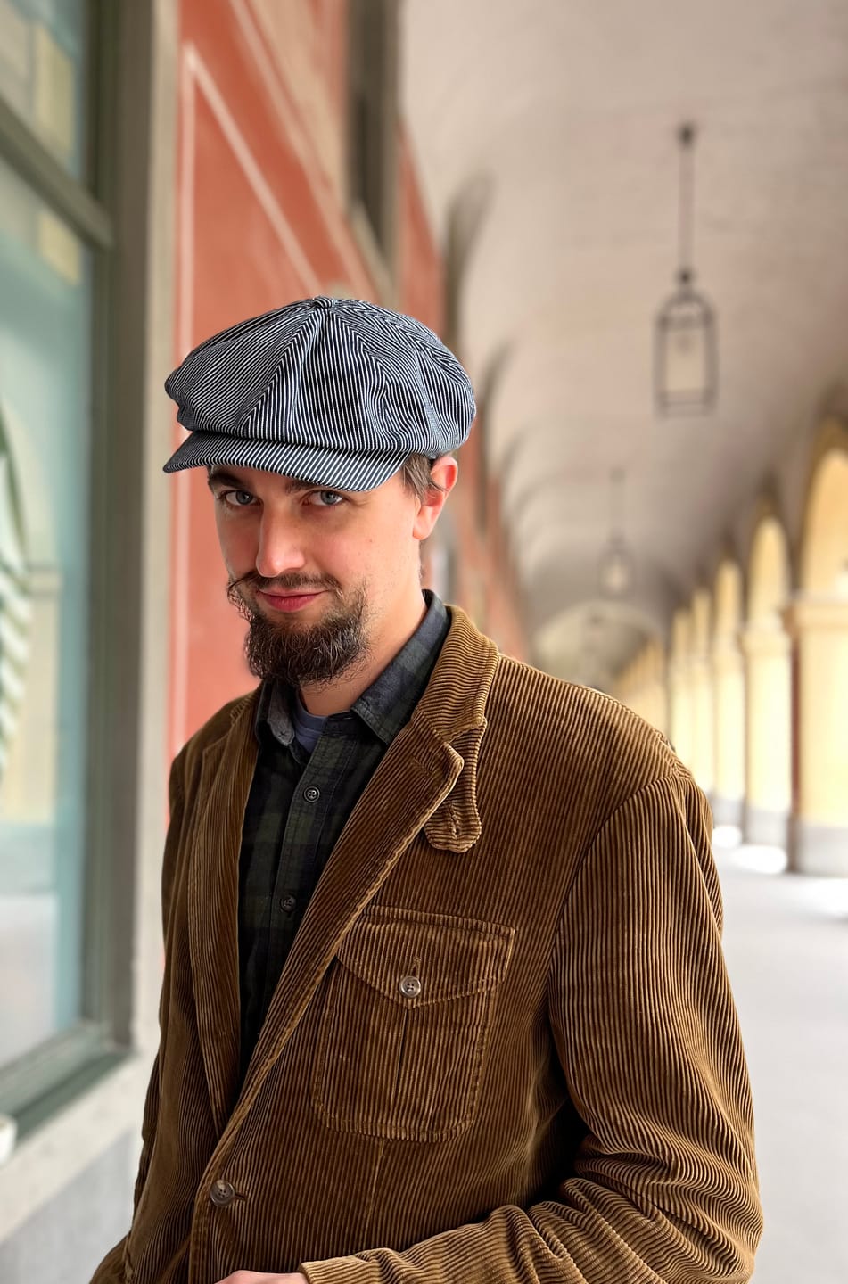 Customer photo review of Striped Denim Newsboy Cap