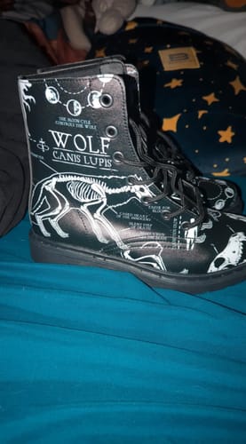 Customer photo review of Wolf Study Boots - Vegan Leather Doc-Style Boots with Durable Stitched on Soles