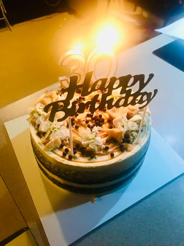 Customer photo review of chocolate caramel cake