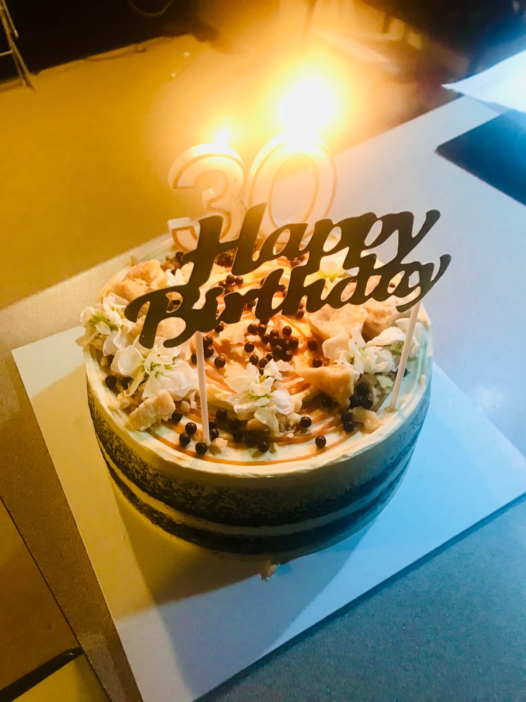 Customer photo review of chocolate caramel cake
